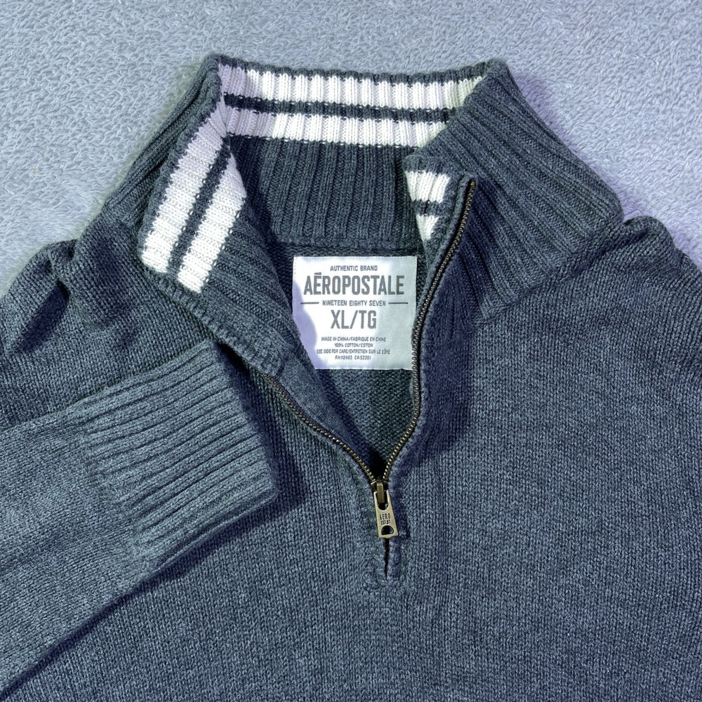 Aeropostale Mens Dark Gray Half Zip Sweater XL TG Cotton Blend